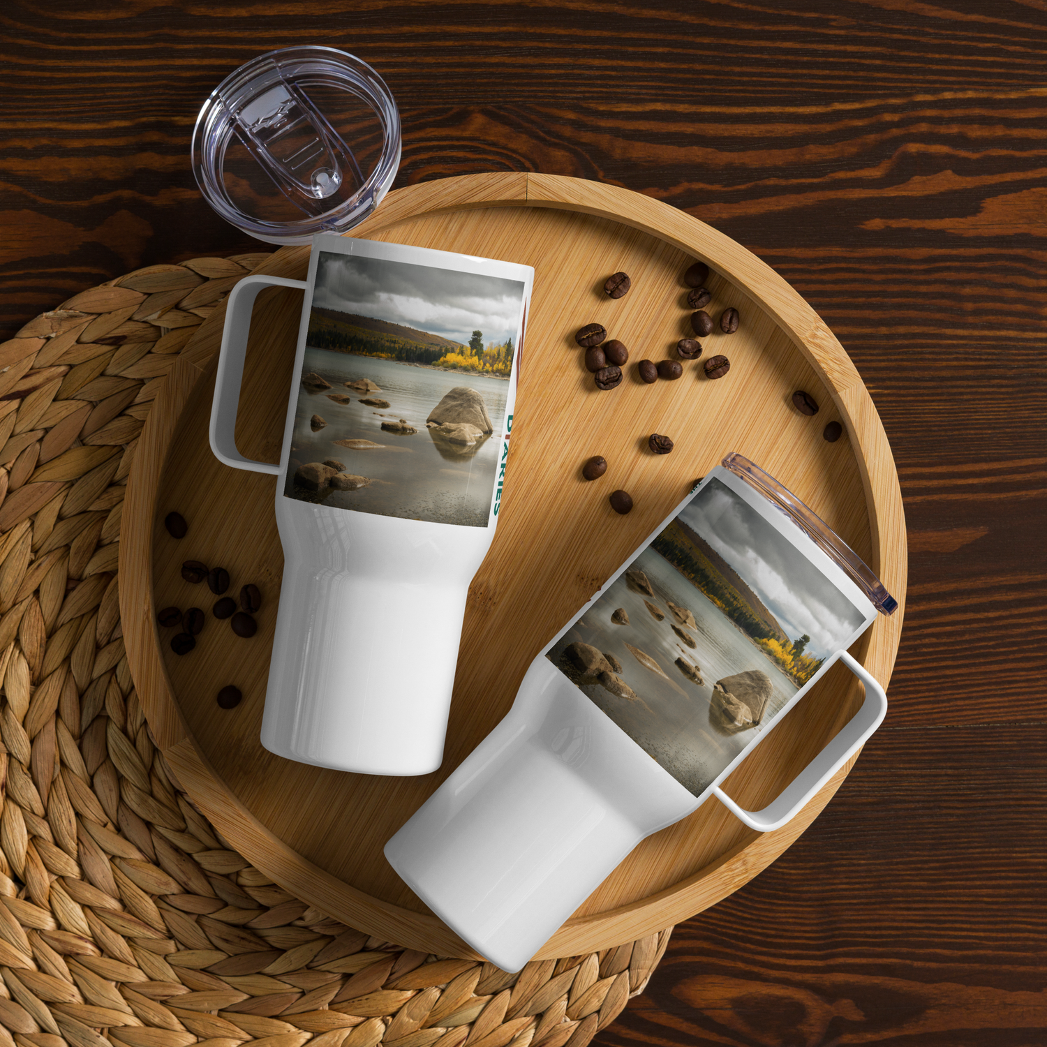 Fall Lake Scenery Travel mug With a Handle