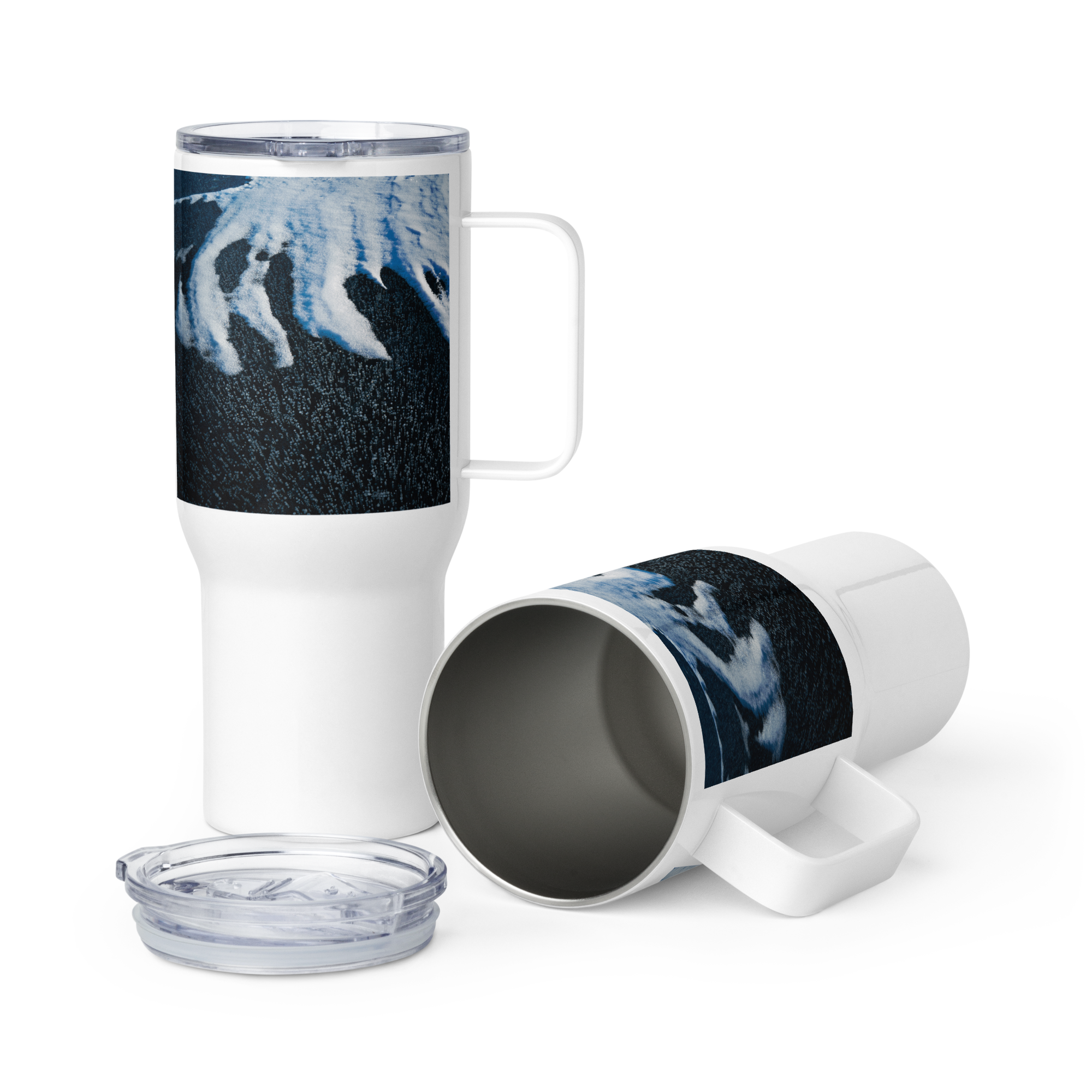 Texture of Fremont Lake Frozen Travel mug with a handle