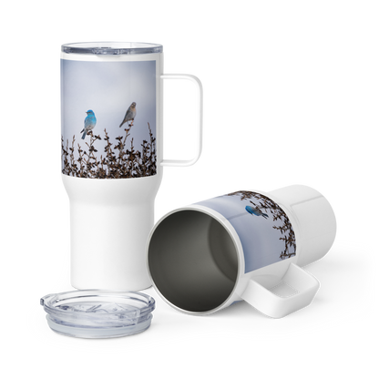 Mountain Bluebirds Travel mug with a handle