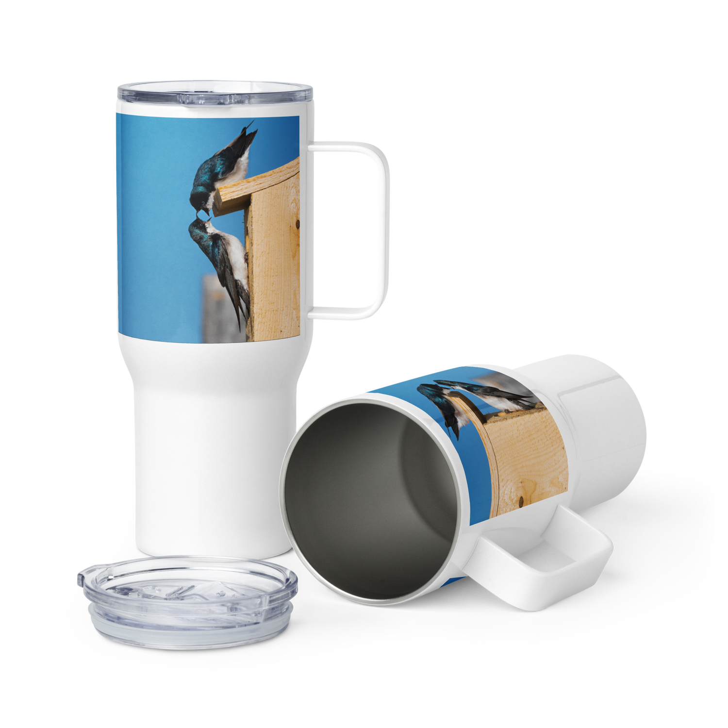 Tree Swallows Travel mug with a handle