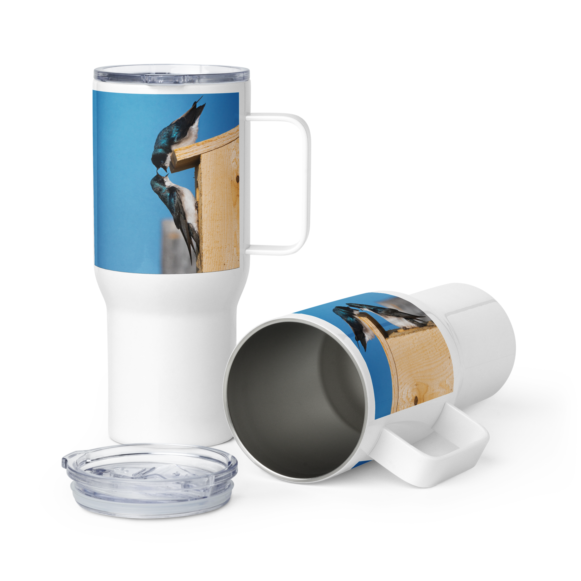 Tree Swallows Travel mug with a handle