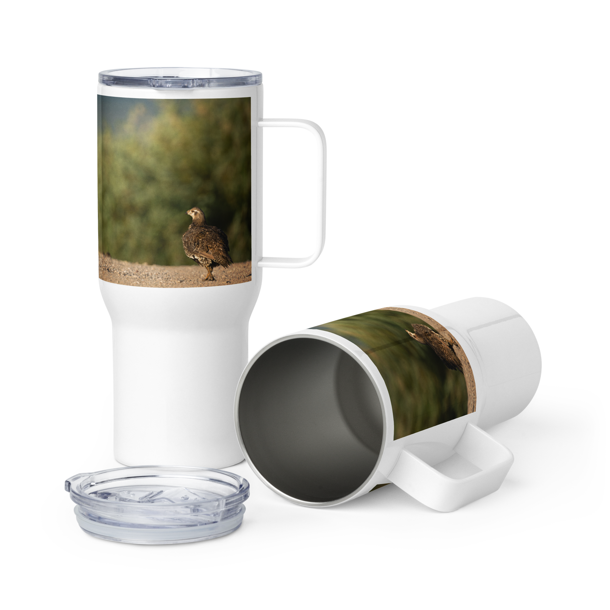 Sage Grouse Travel mug with a handle