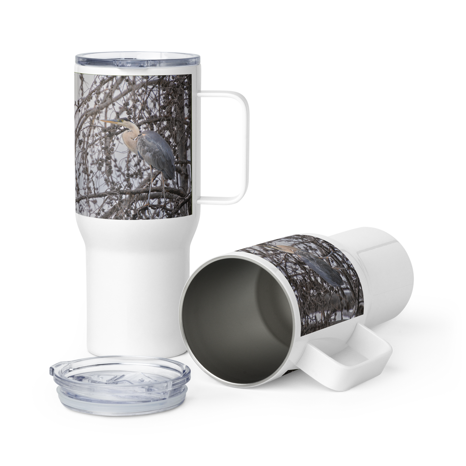 Blue Heron Travel mug with a handle