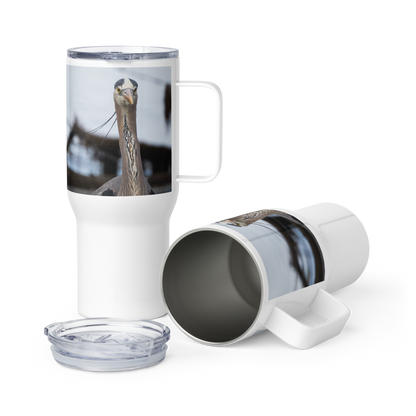 Blue Heron Travel mug with a handle