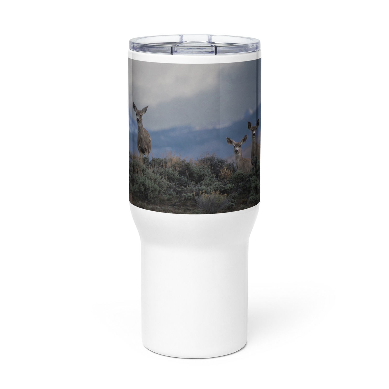 Mule Deer Travel mug with a handle