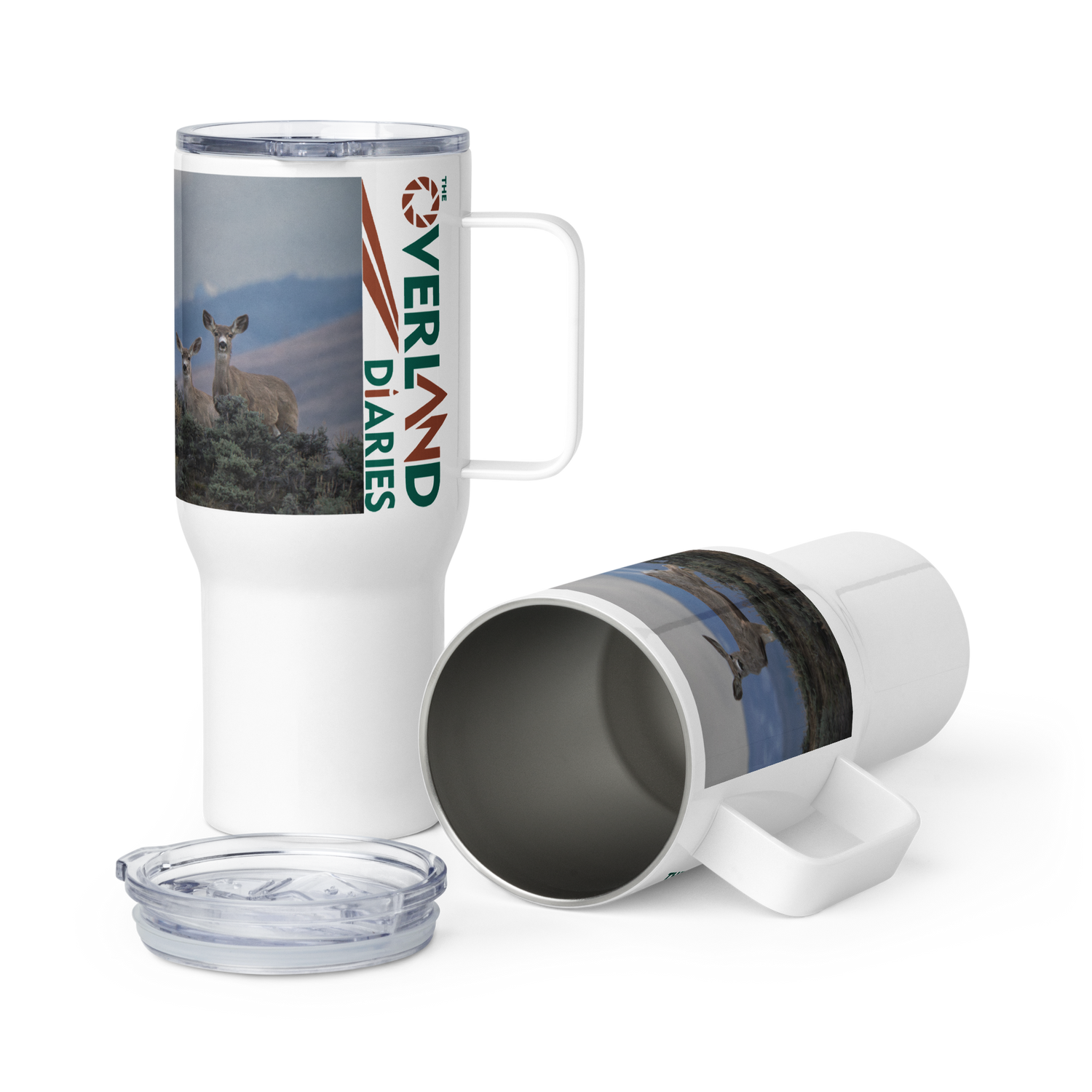 Mule Deer Travel mug with a handle