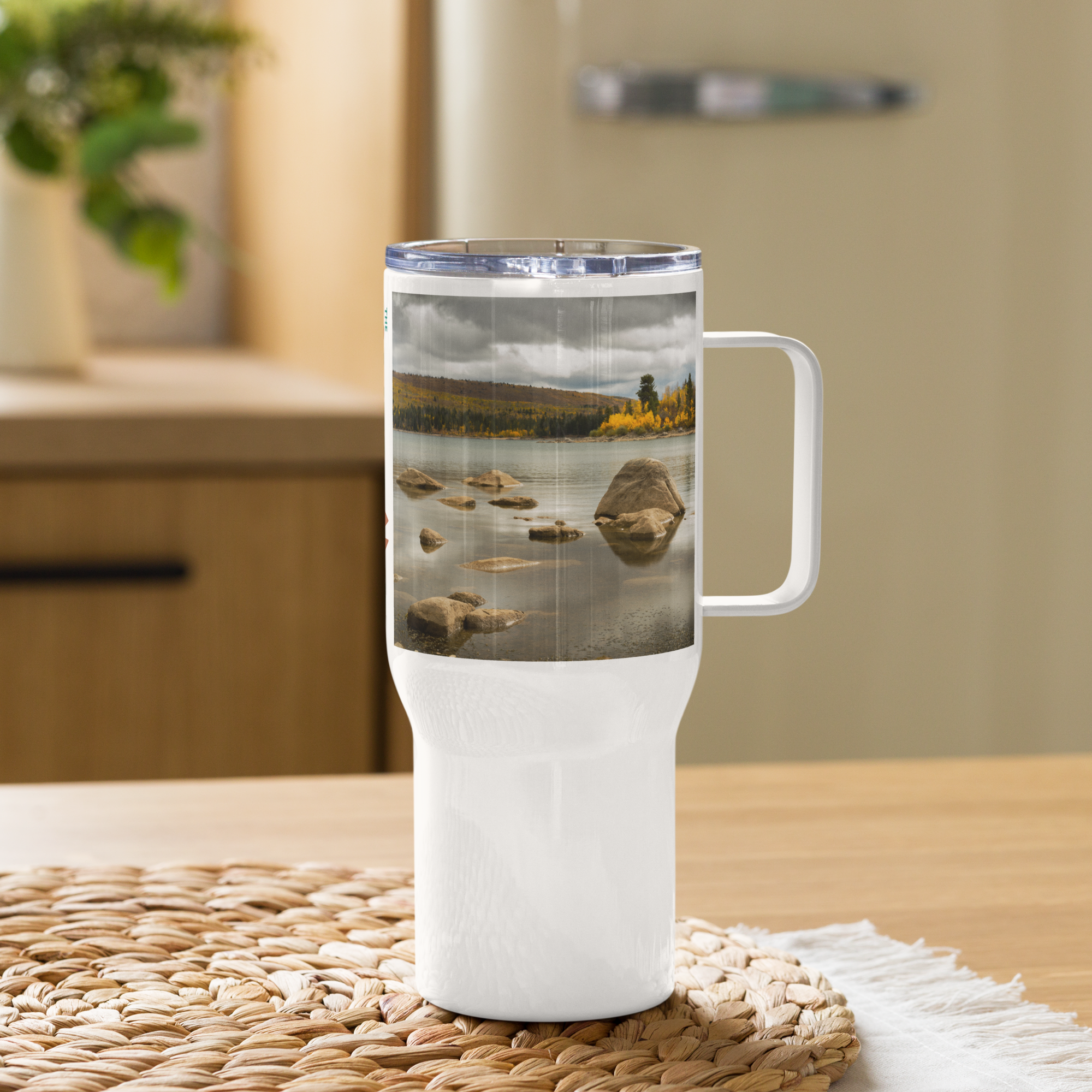 Fall Lake Scenery Travel mug With a Handle