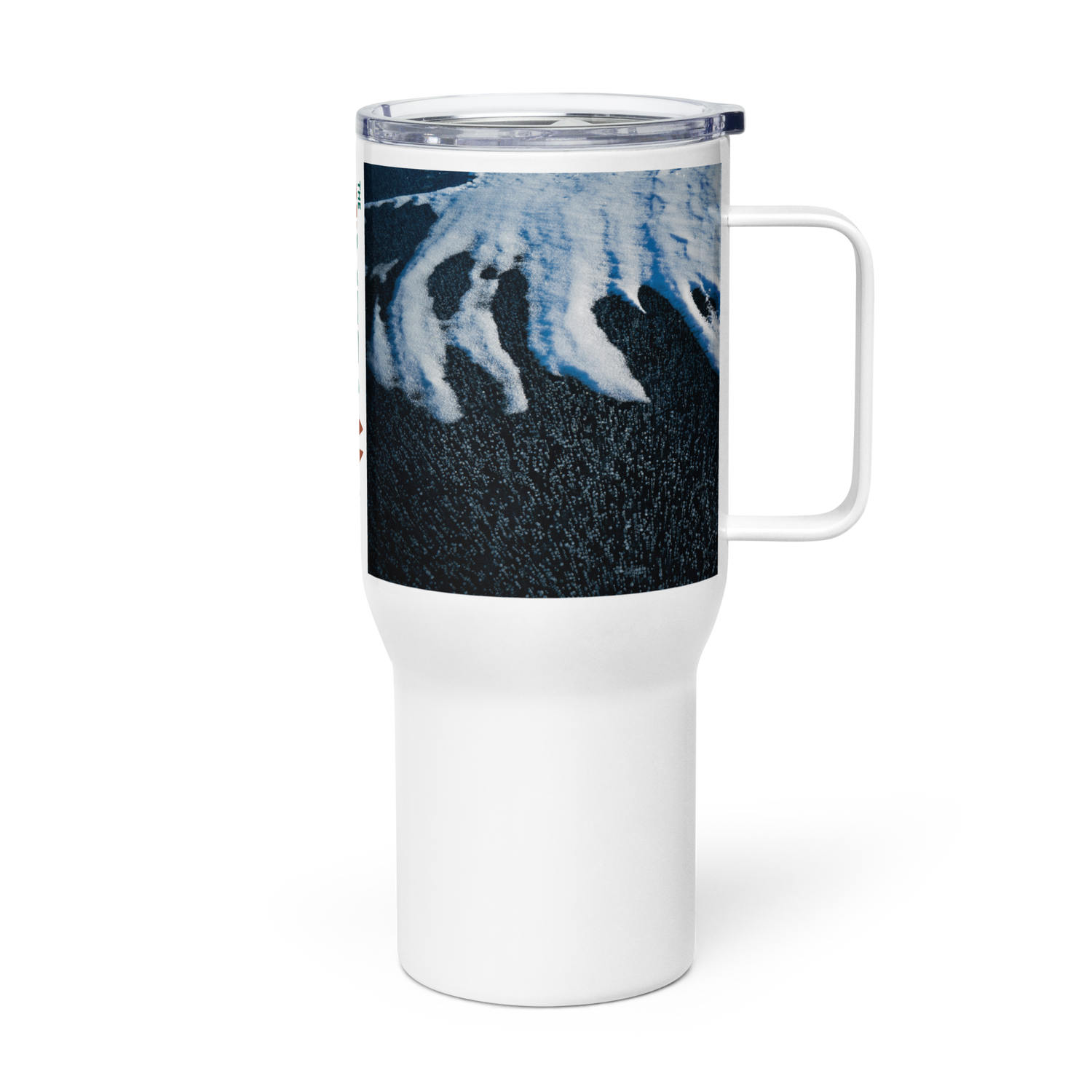 Texture of Fremont Lake Frozen Travel mug with a handle