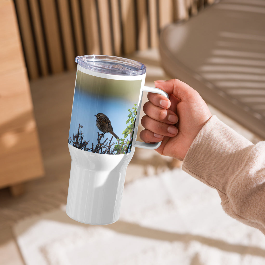 Song Sparrow Travel mug with a handle