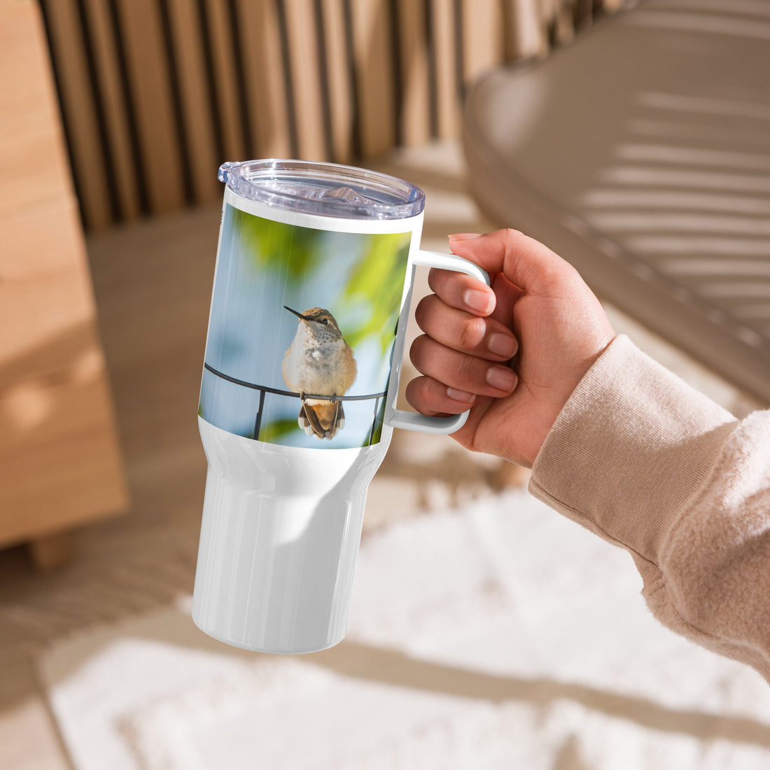 Hummingbird Travel mug with a handle
