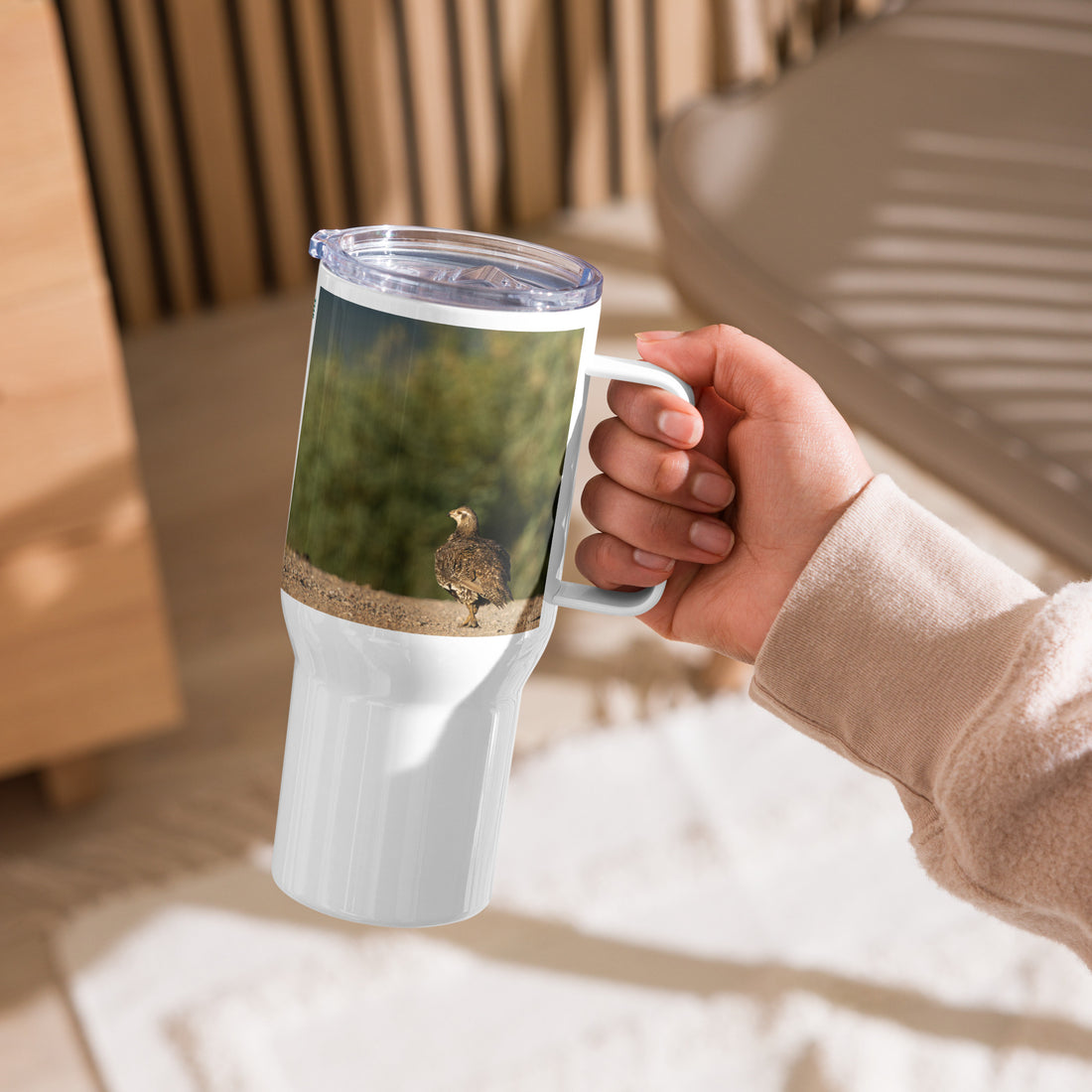 Sage Grouse Travel mug with a handle