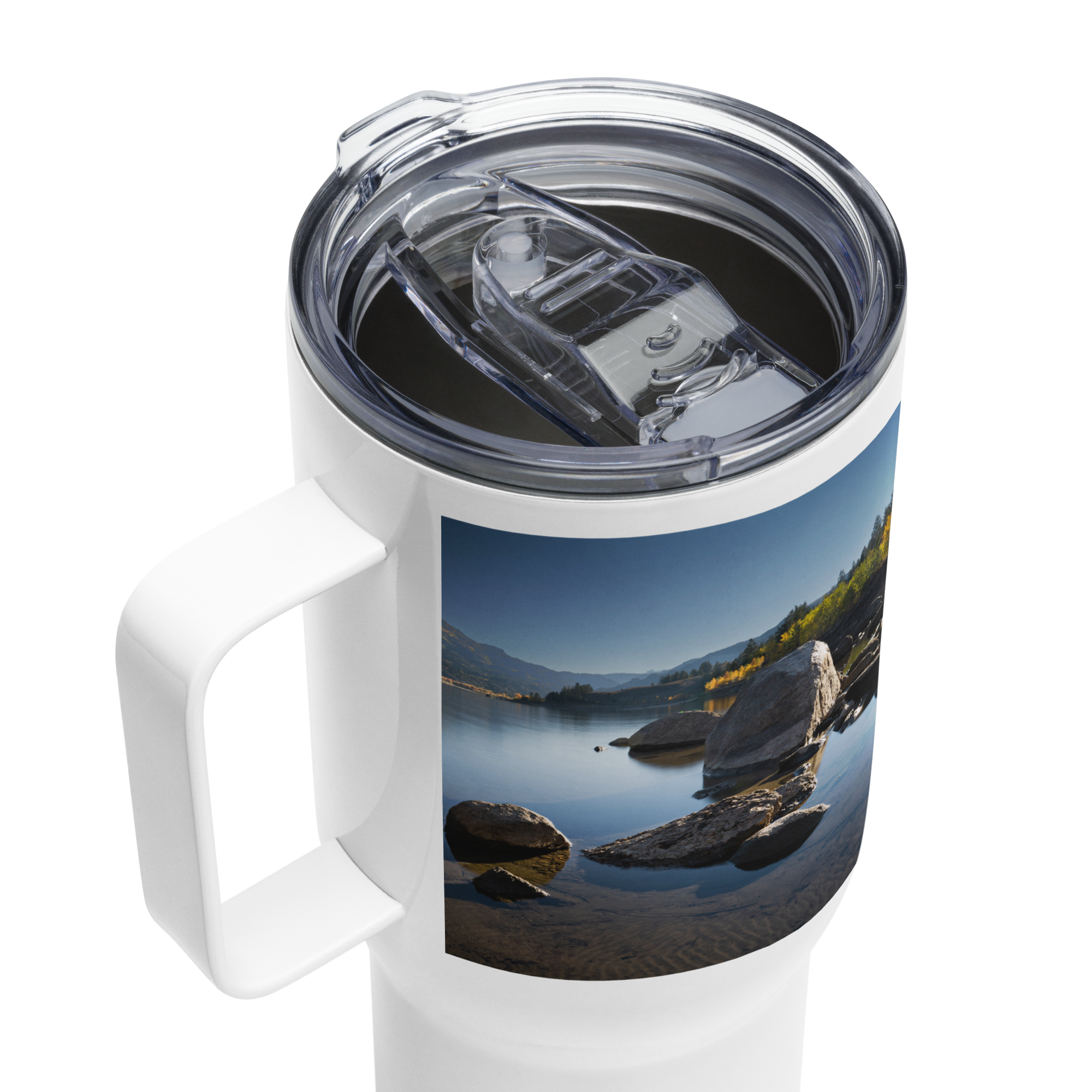 Fall Lake Scenery Travel mug With a Handle