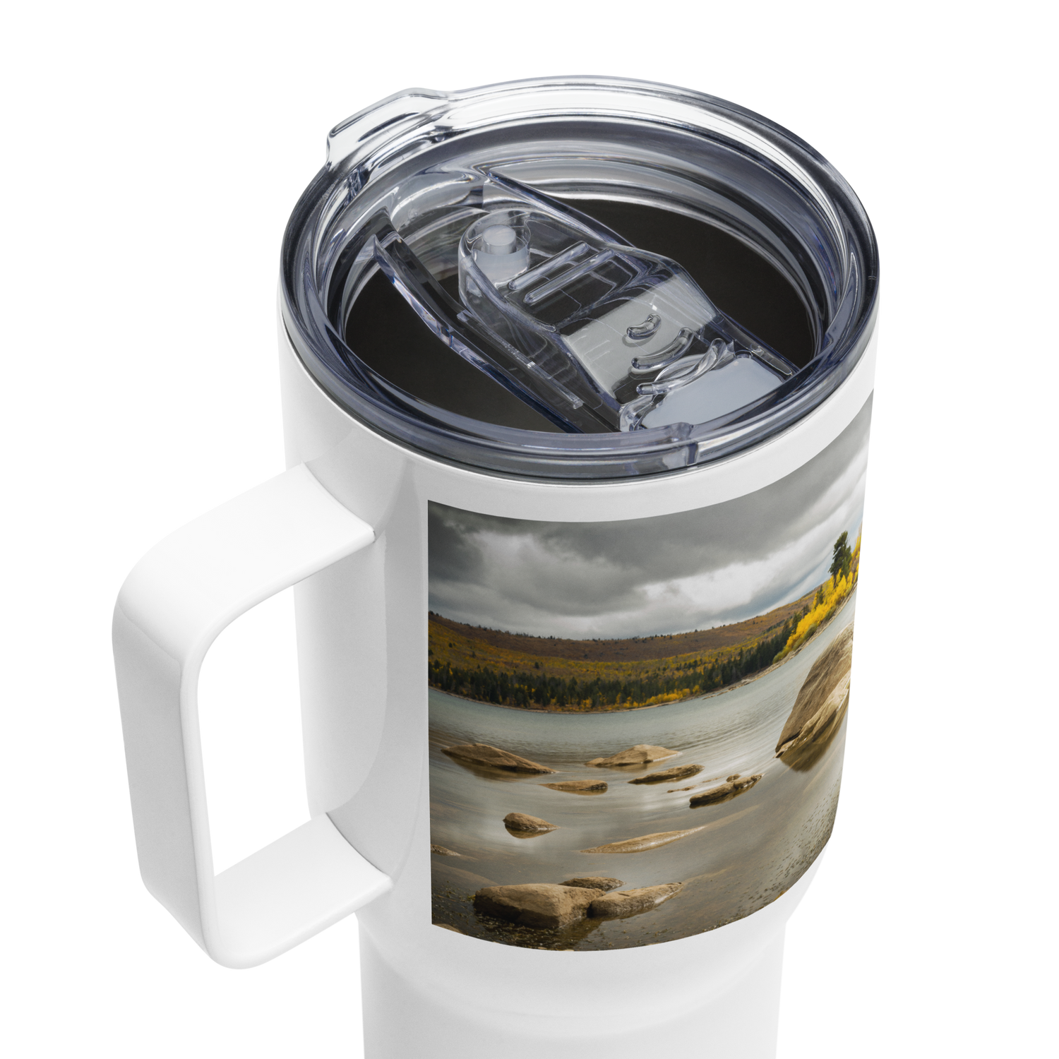 Fall Lake Scenery Travel mug With a Handle