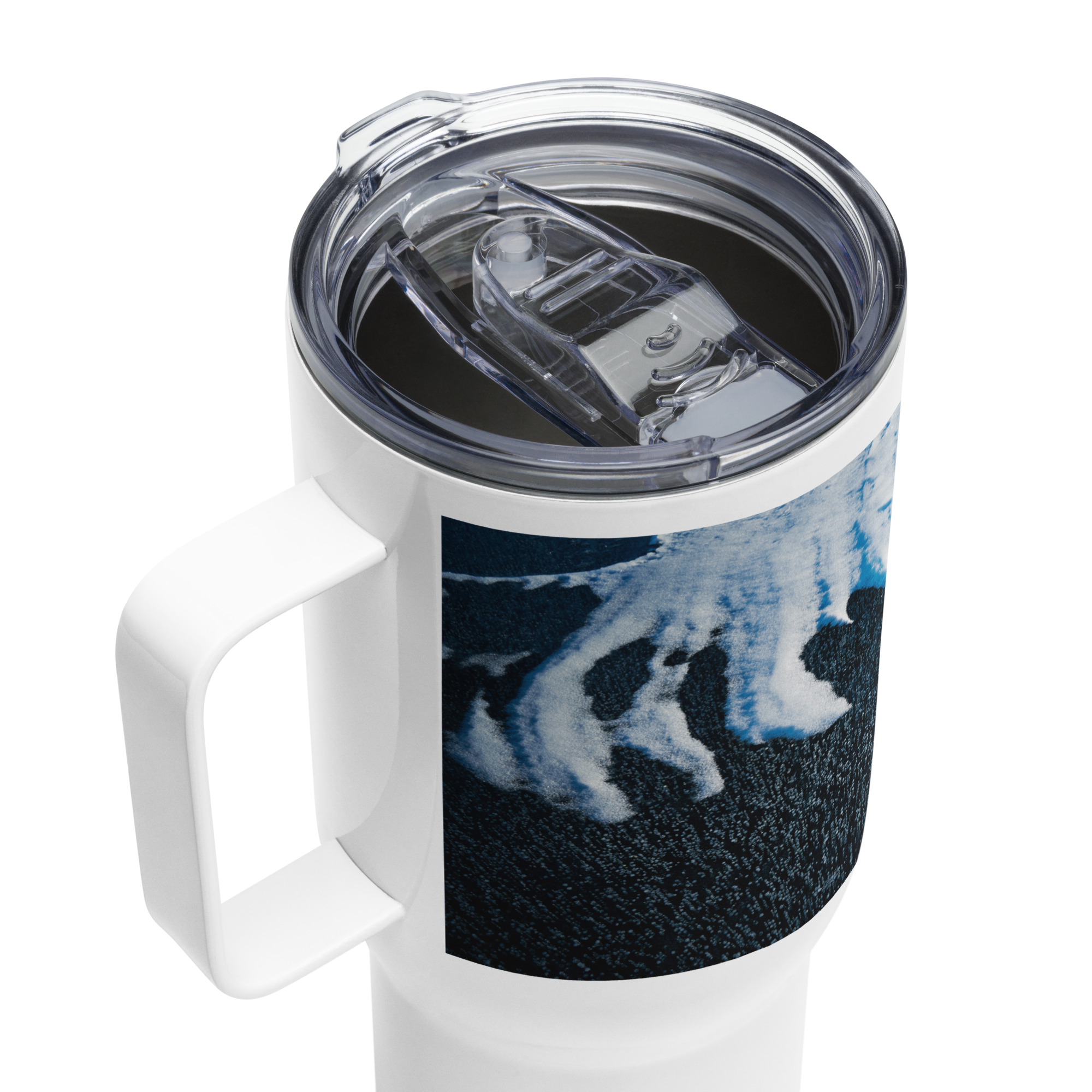 Texture of Fremont Lake Frozen Travel mug with a handle