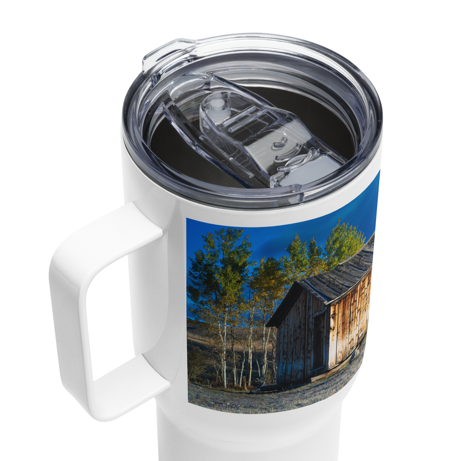 Old Cabin Travel mug with a handle