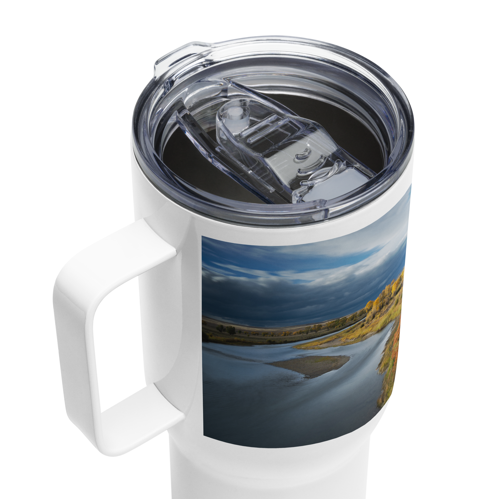 Fall Landscape Travel mug with a handle