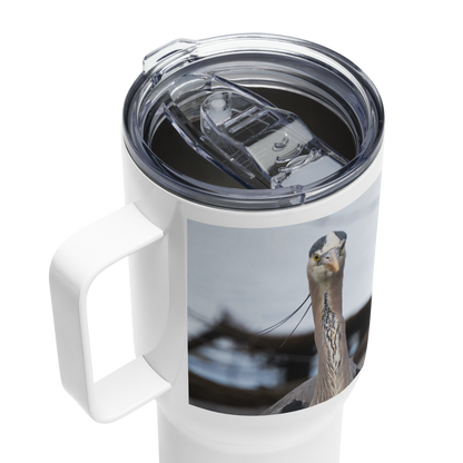 Blue Heron Travel mug with a handle