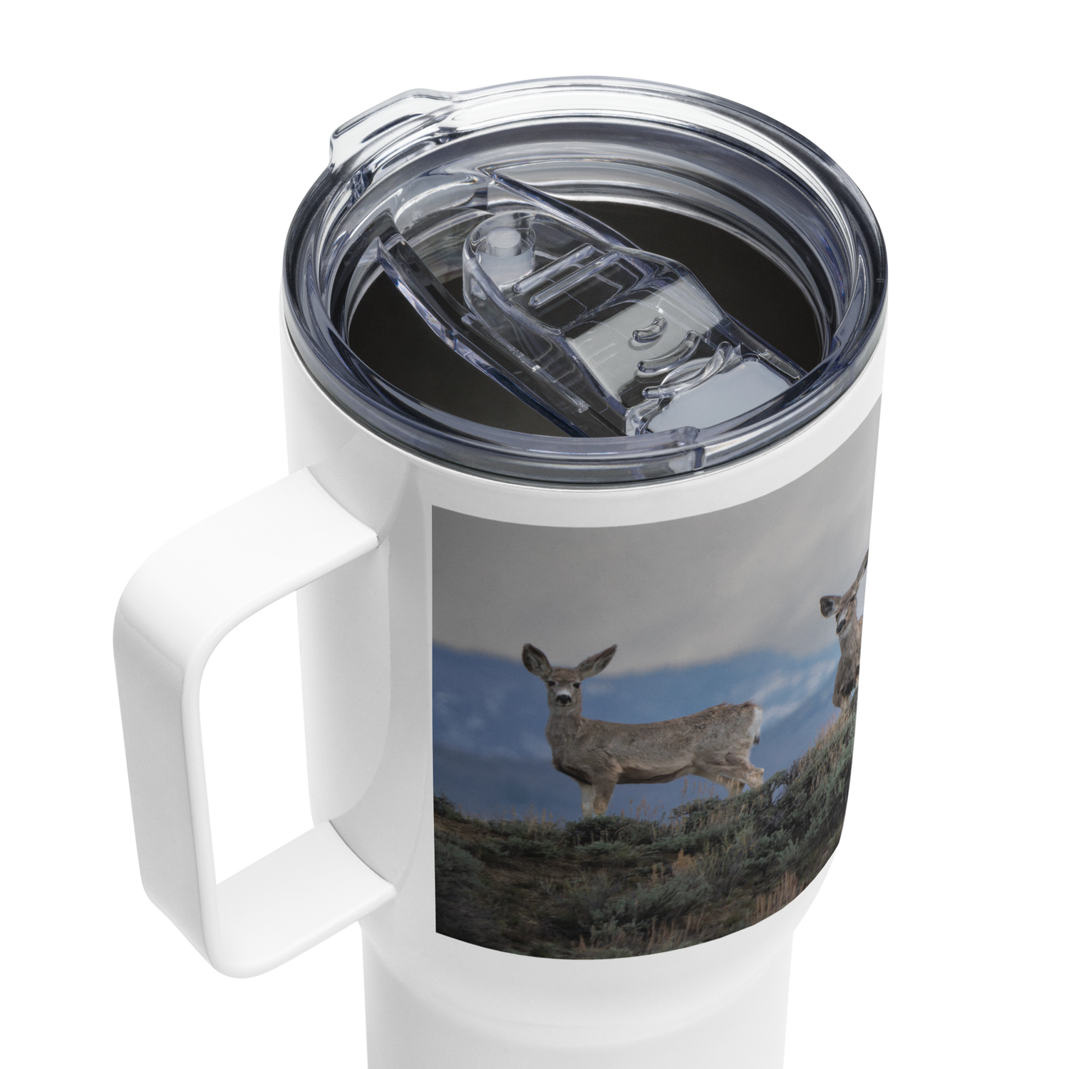 Mule Deer Travel mug with a handle