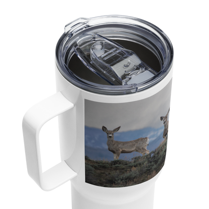 Mule Deer Travel mug with a handle