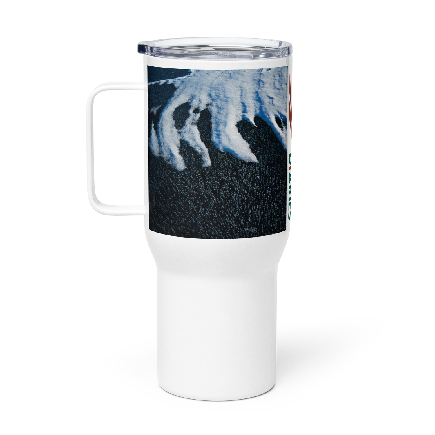 Texture of Fremont Lake Frozen Travel mug with a handle