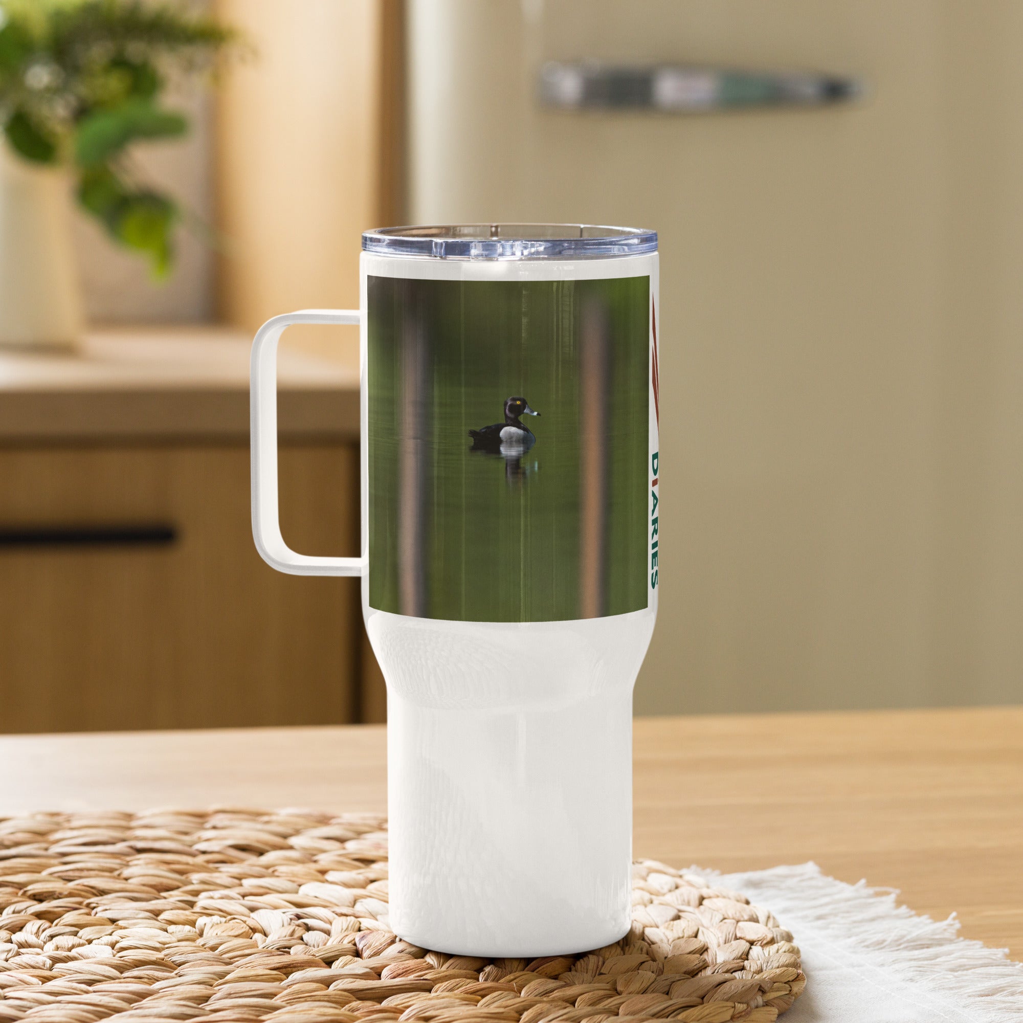 Duck Photo Travel mug with a handle