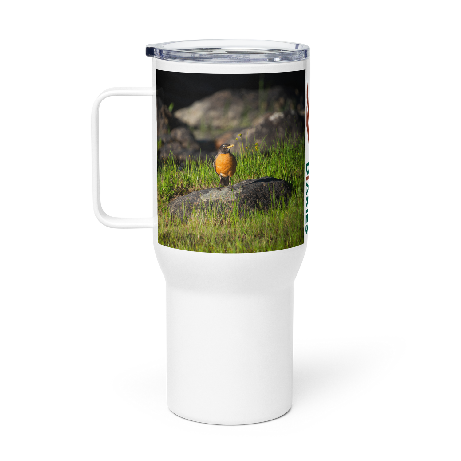 American Robin Travel mug with a handle