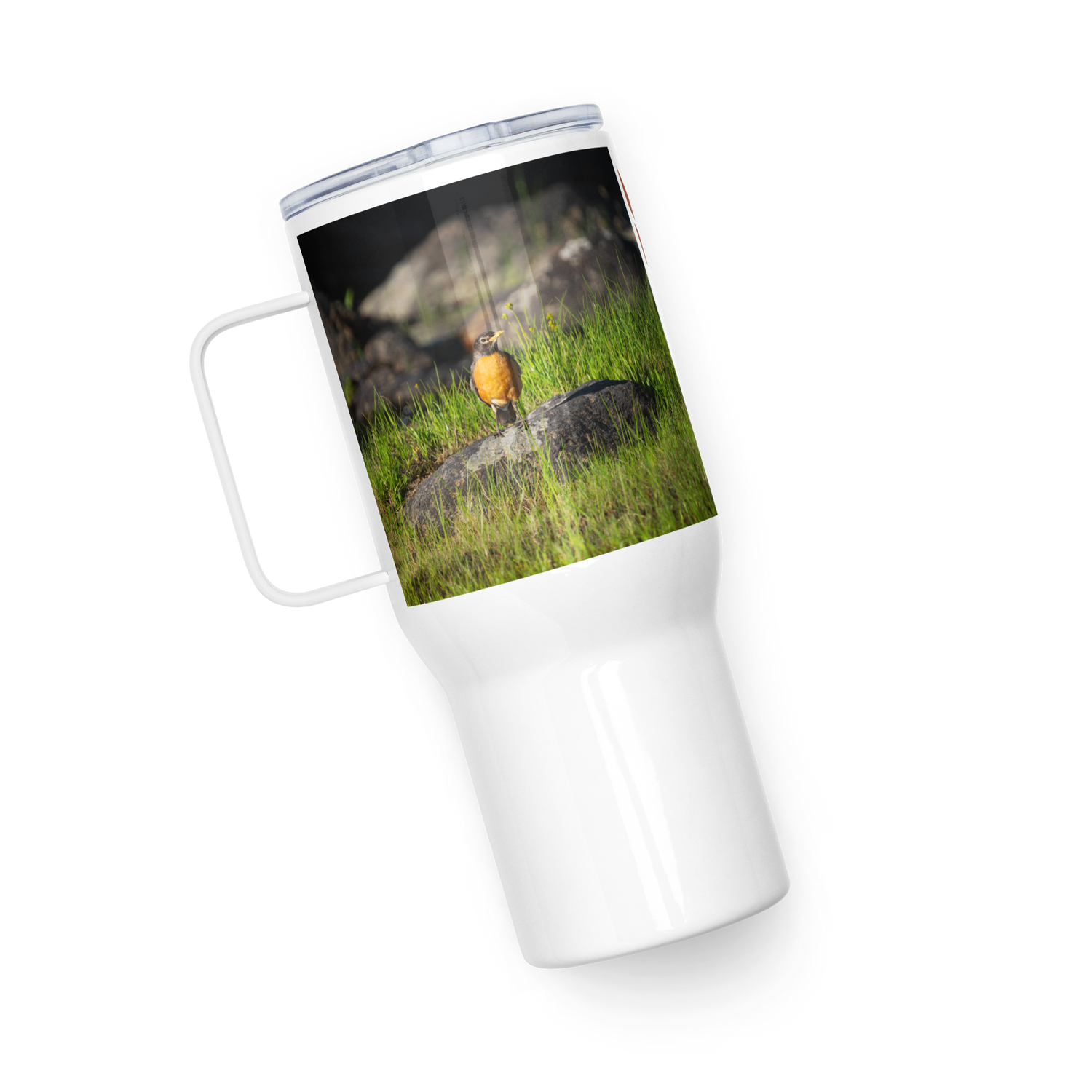 American Robin Travel mug with a handle