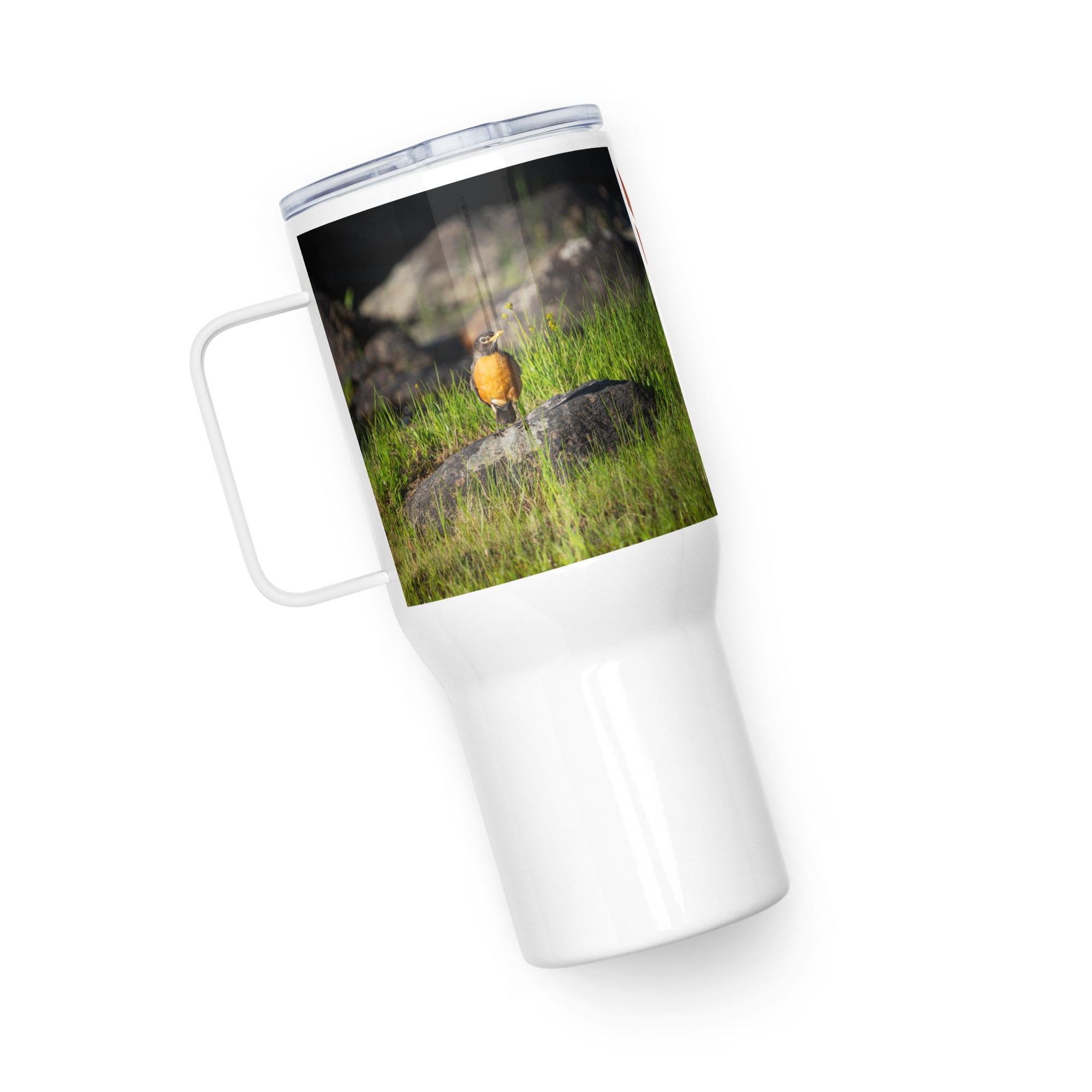 American Robin Travel mug with a handle