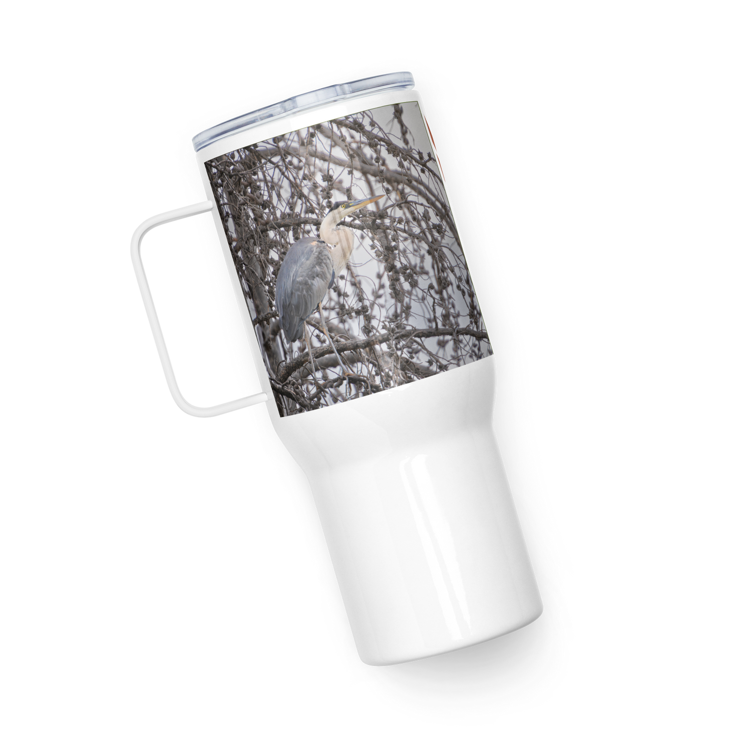 Blue Heron Travel mug with a handle