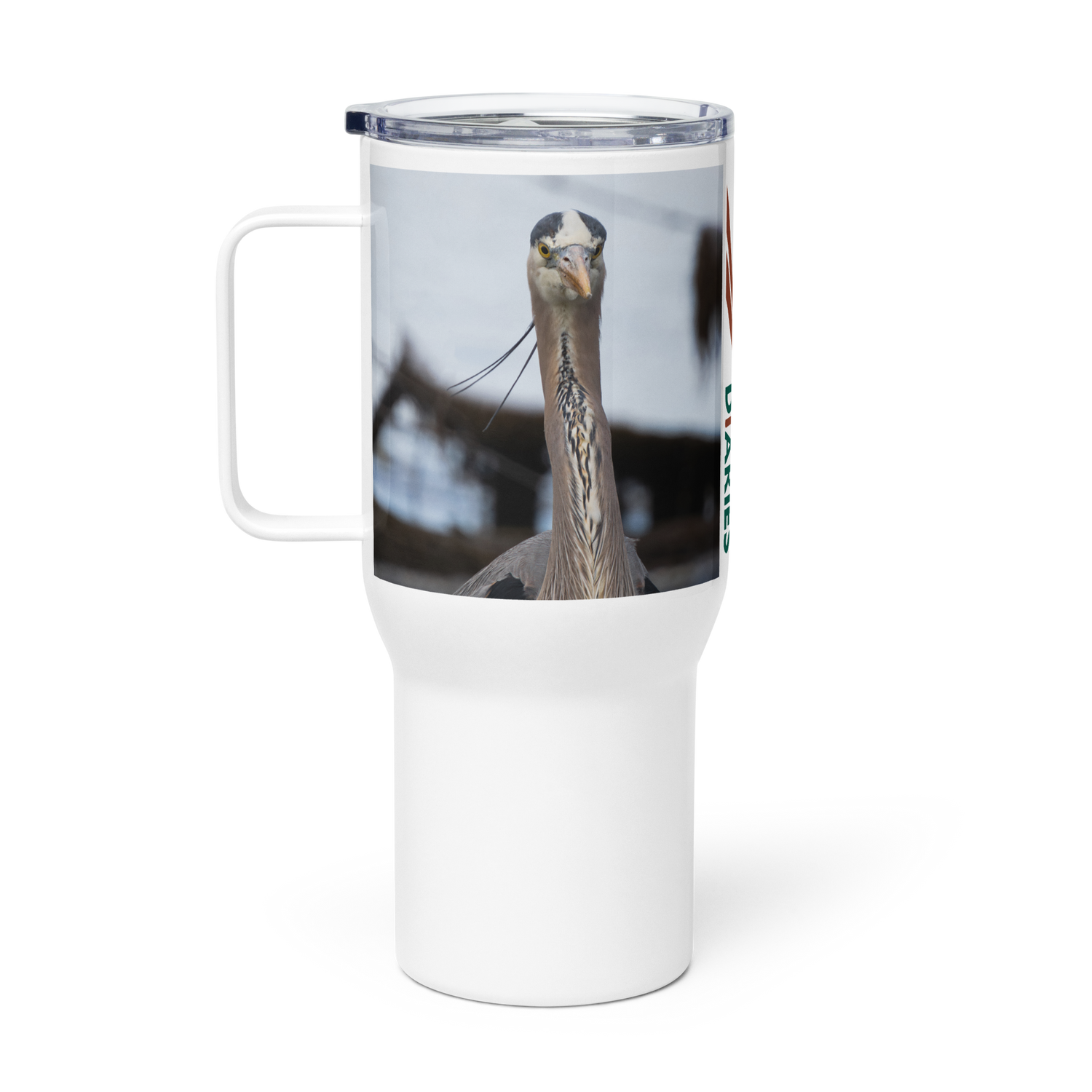 Blue Heron Travel mug with a handle