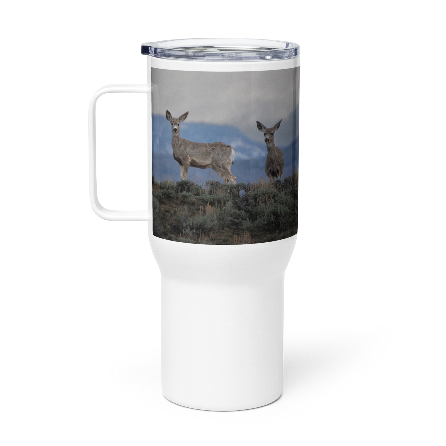 Mule Deer Travel mug with a handle