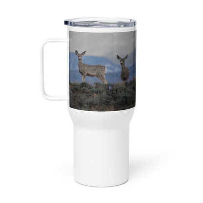 Mule Deer Travel mug with a handle