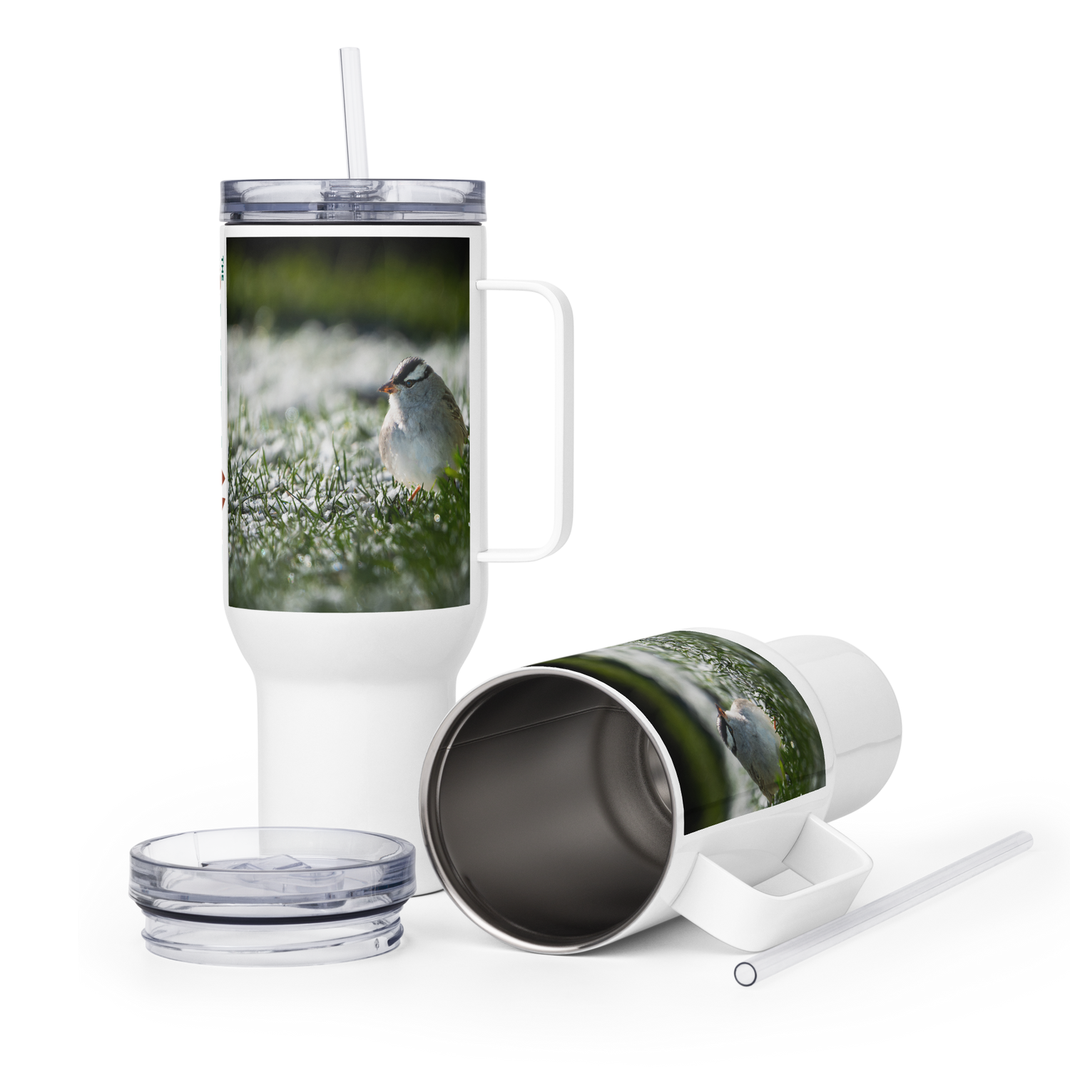 White-crowned Sparrow Travel mug with a handle