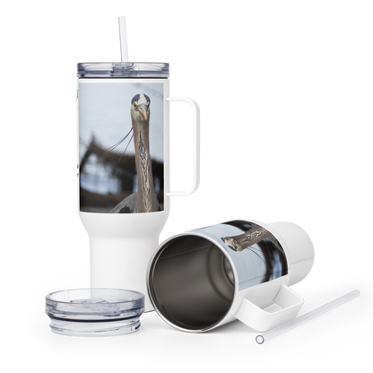 Blue Heron Travel mug with a handle