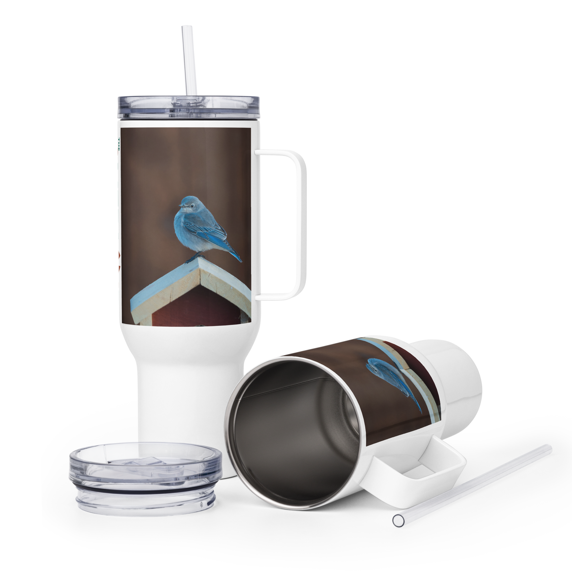 Mountain Bluebird Travel mug with a handle