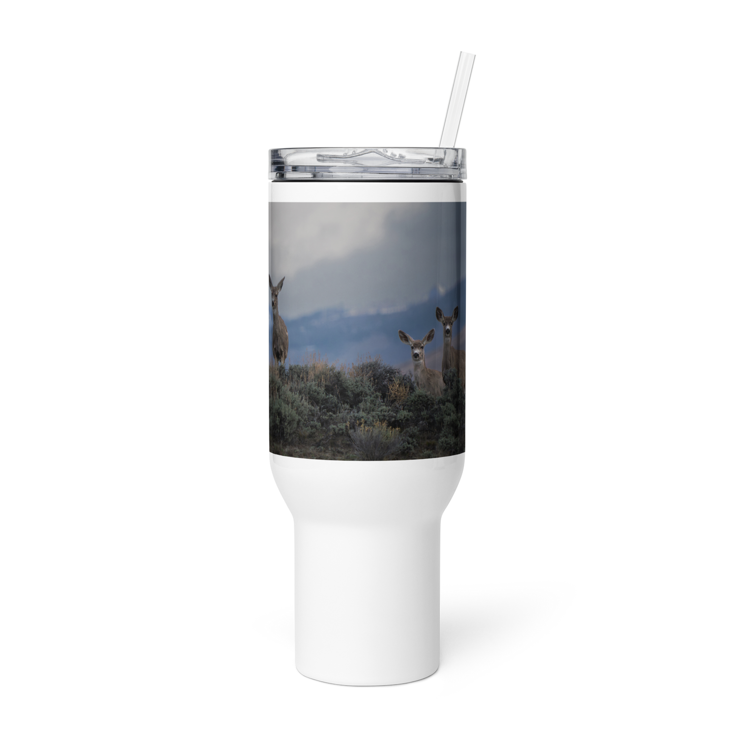 Mule Deer Travel mug with a handle