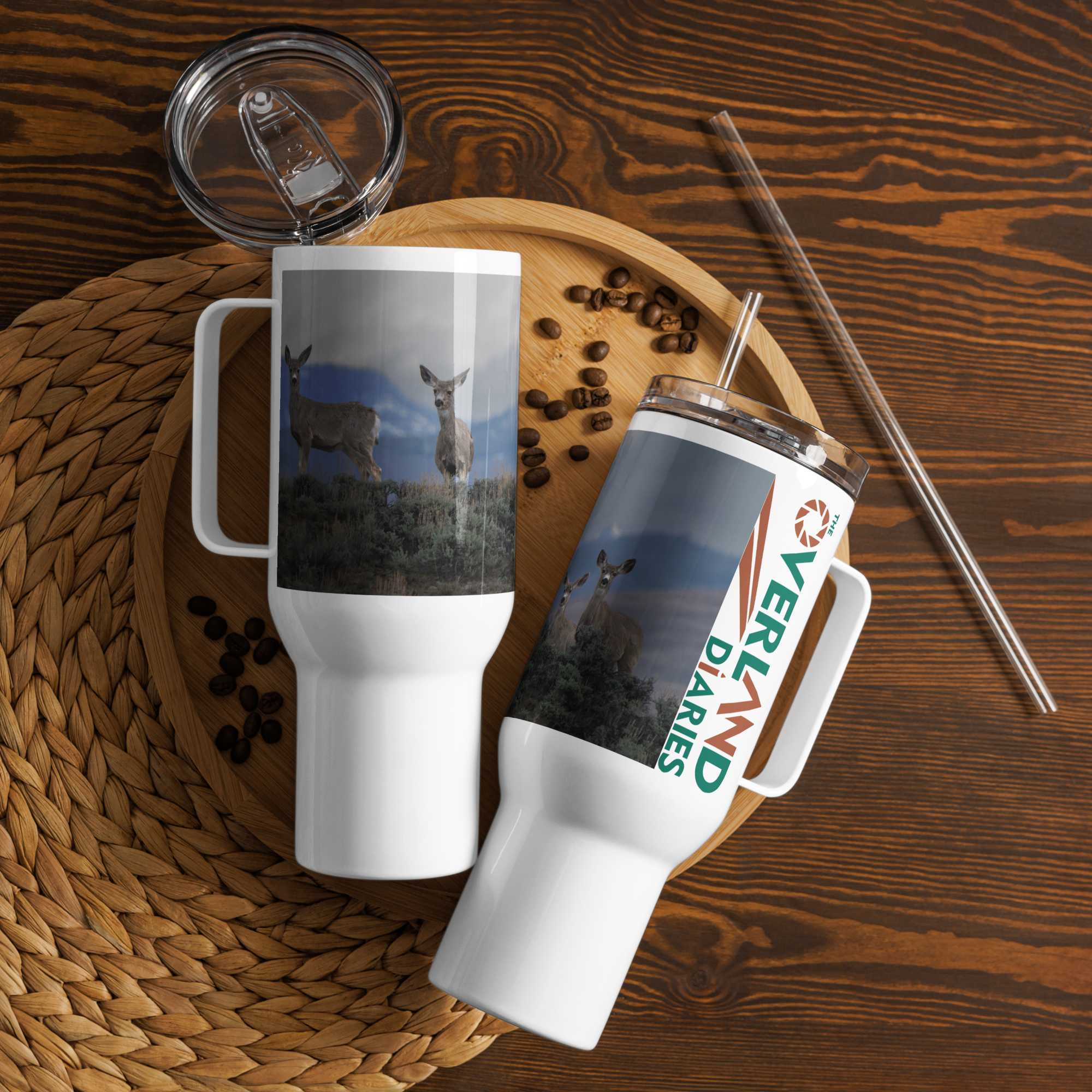 Mule Deer Travel mug with a handle