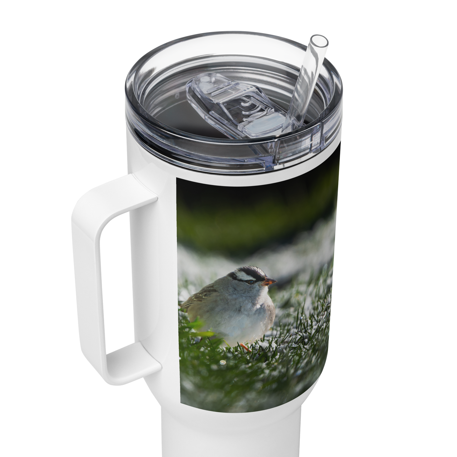 White-crowned Sparrow Travel mug with a handle