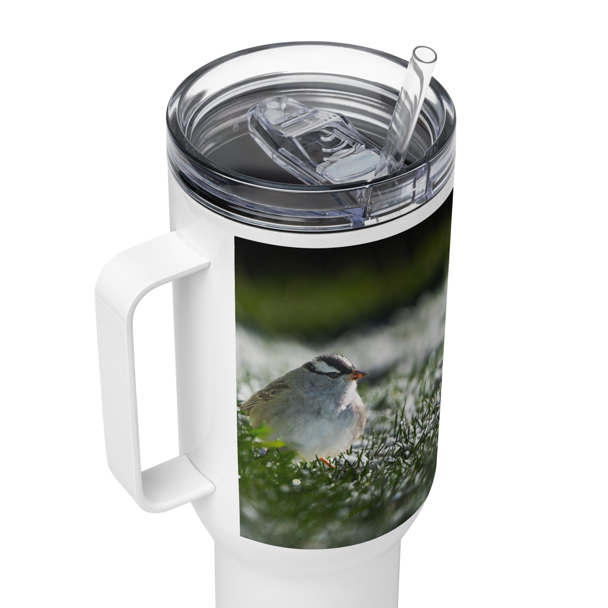 White-crowned Sparrow Travel mug with a handle