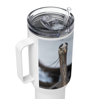 Blue Heron Travel mug with a handle