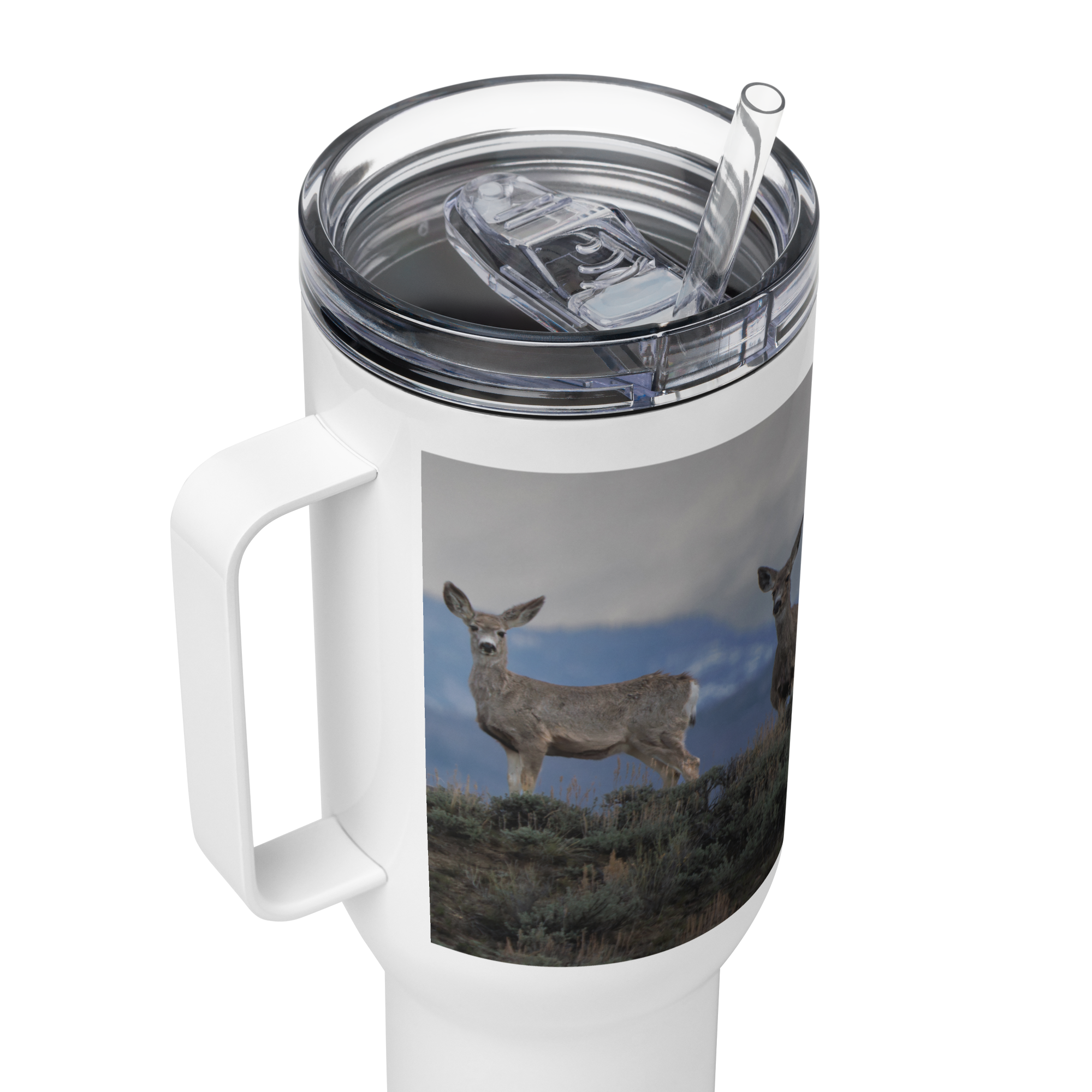 Mule Deer Travel mug with a handle