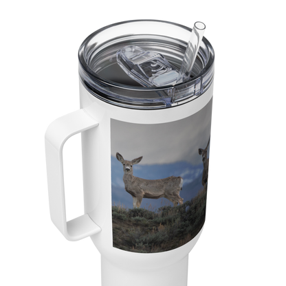 Mule Deer Travel mug with a handle