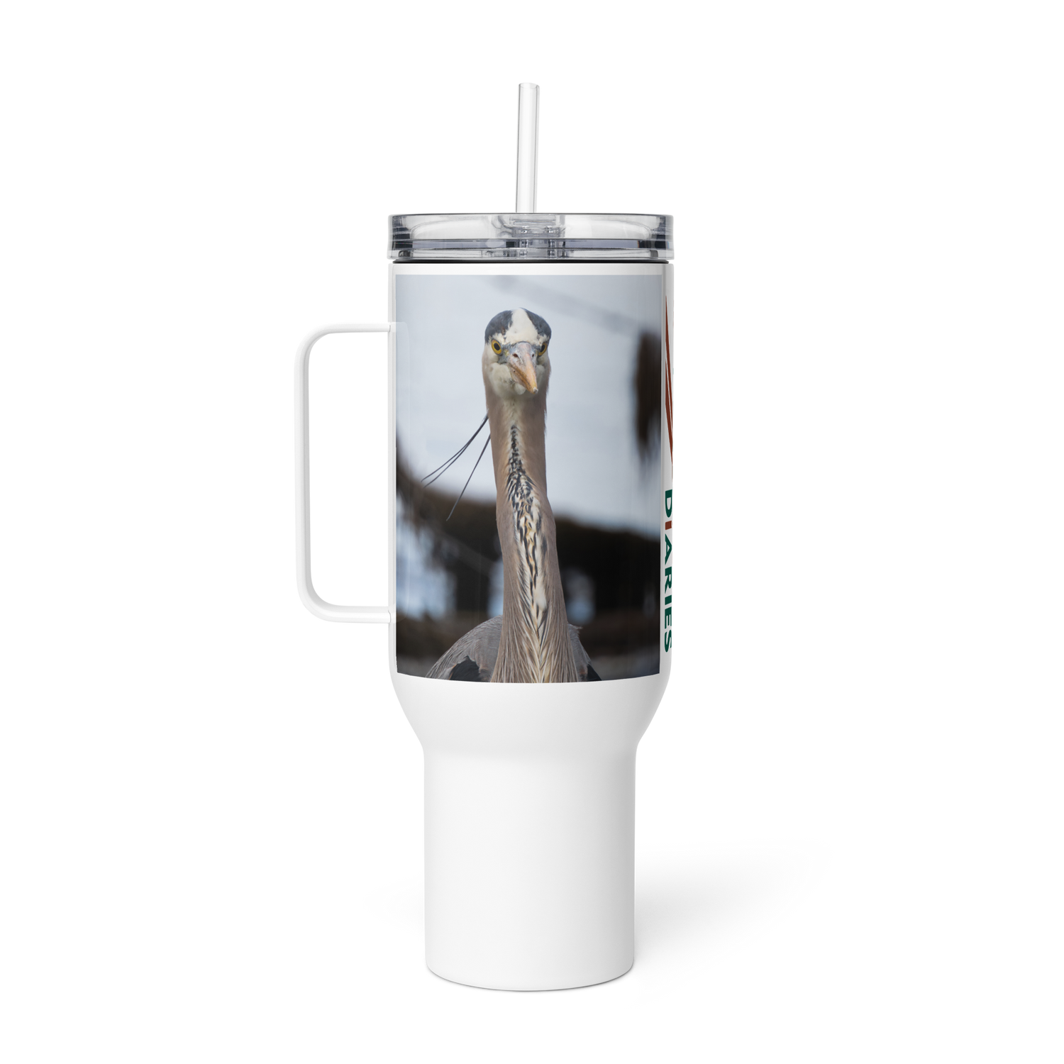 Blue Heron Travel mug with a handle