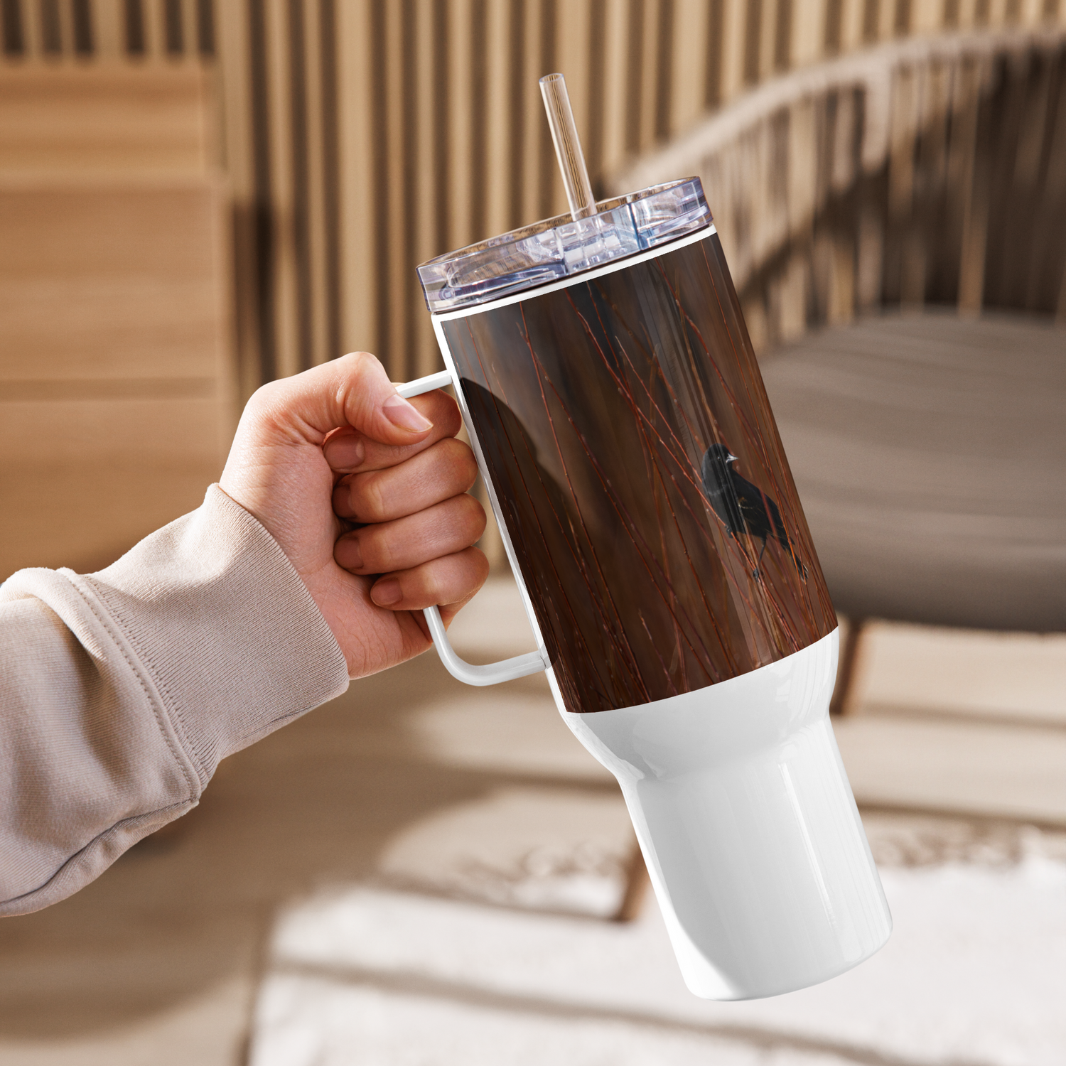 Red-winged Blackbird Travel mug with a handle