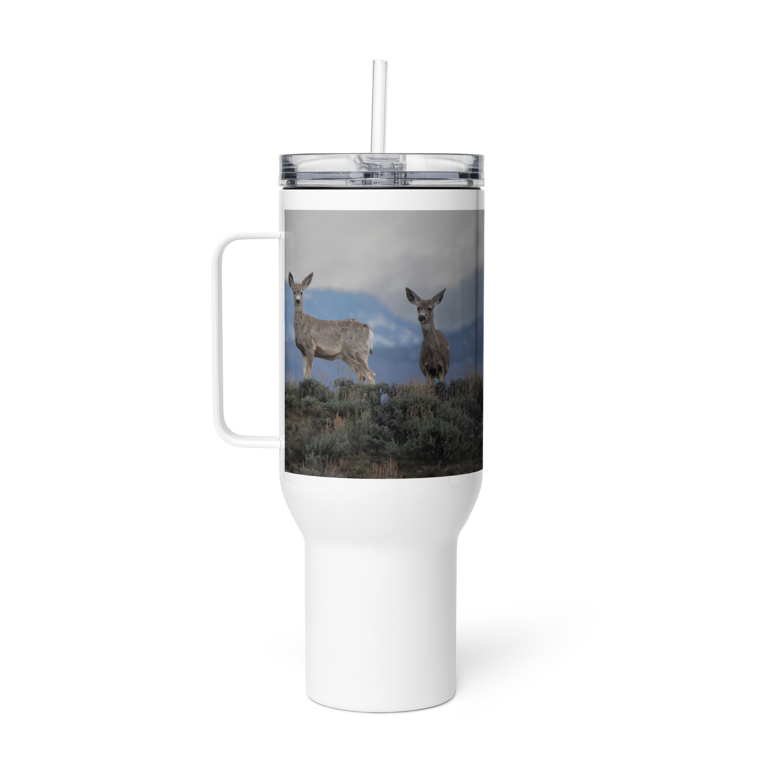 Mule Deer Travel mug with a handle