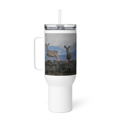 Mule Deer Travel mug with a handle