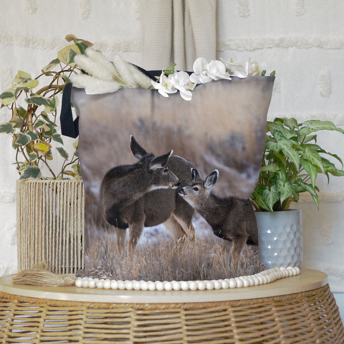 Large Tote Bags Inspired by the Gentle Moments of Wyoming’s Kissing Deer