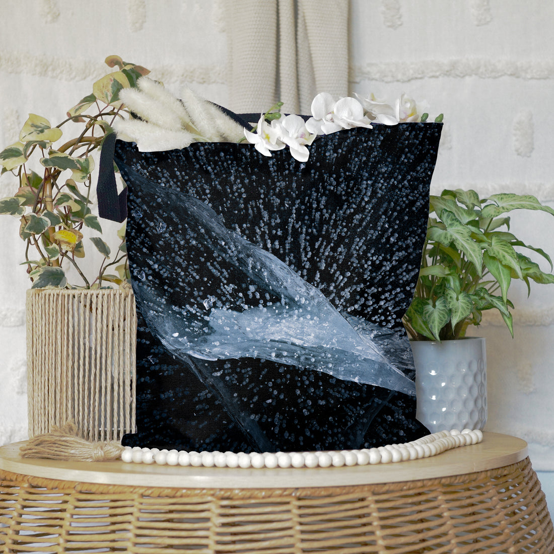 Frozen Lake  Texture Large Tote Bags: Carry the Cosmos of Wyoming’s Frozen Lakes