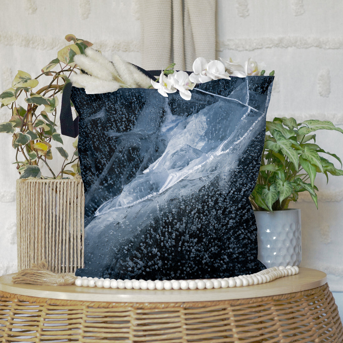 Ice Texture Large Tote Bags: Carry the Cosmos of Wyoming’s Frozen Lakes