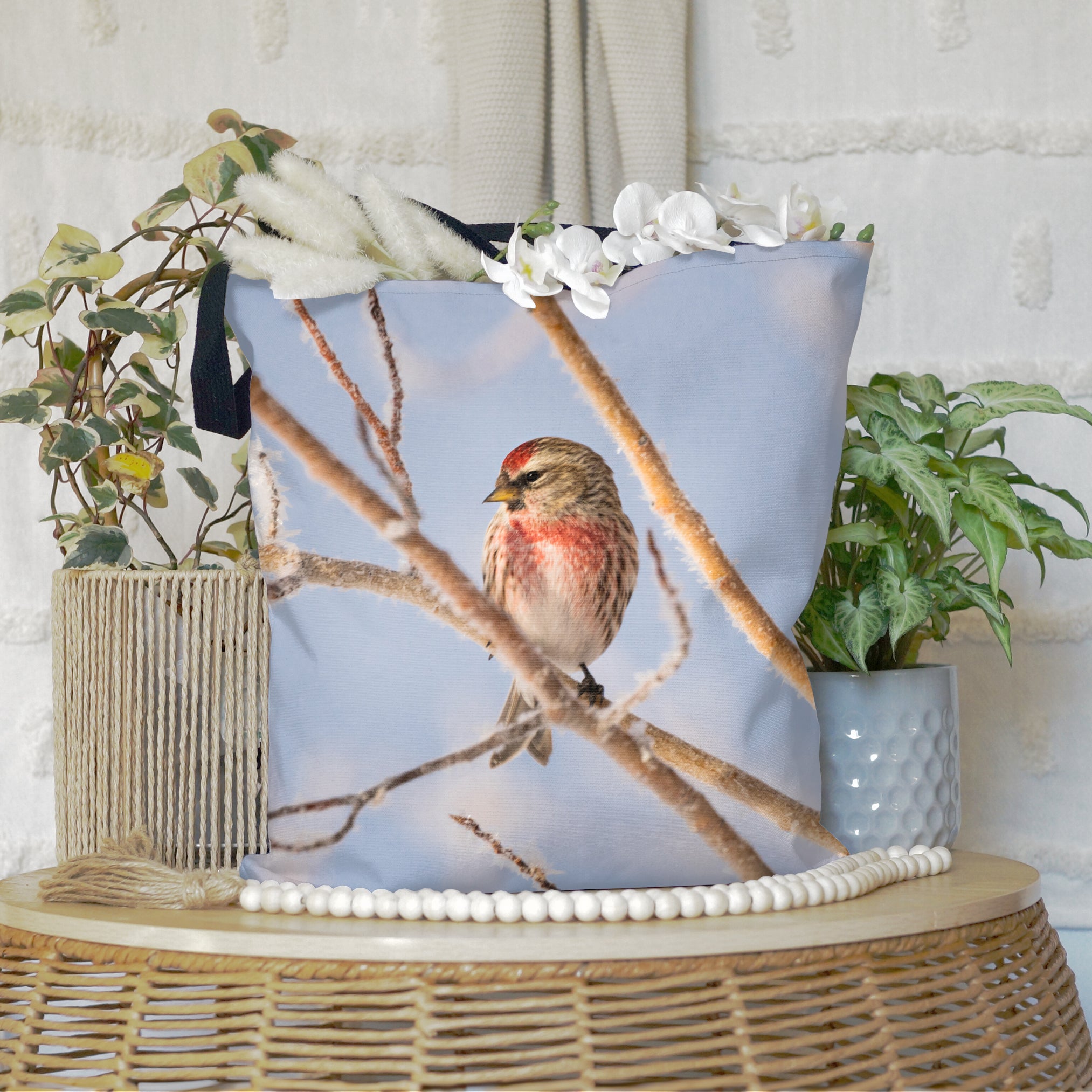 Common Redpoll All-Over Print Large Tote Bag